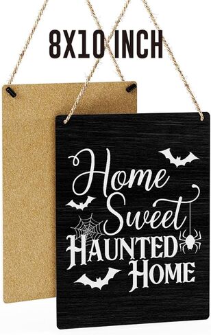 لافتة خشبية للهالوين على طراز مزرعة ريفية، منزل جميل مسكون، لوحة خشبية معلقة، مقاس 8 × 10 بوصة، ديكور منزلي للهدايا in Kuwait
