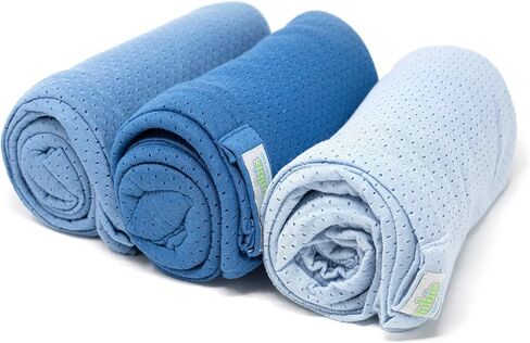 مجموعة بطانية قماط الأطفال من القطن العضوي من Woombie - بطانيات استقبال خفيفة الوزن ومتعددة الاستخدام - مجموعة من 3 قماط ذات فتحات تهوية مقاس 44 × 44 بوصة - أزرق مخضر، كريمي، برتقالي in Kuwait