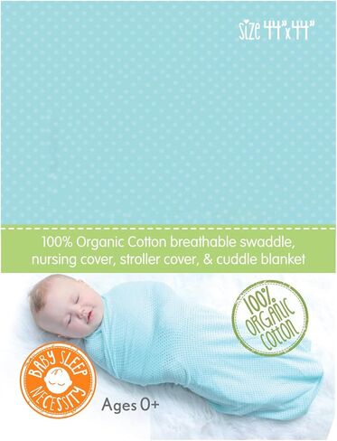 مجموعة بطانية قماط الأطفال من القطن العضوي من Woombie - بطانيات استقبال خفيفة الوزن ومتعددة الاستخدام - مجموعة من 3 قماط ذات فتحات تهوية مقاس 44 × 44 بوصة - أزرق مخضر، كريمي، برتقالي in Kuwait