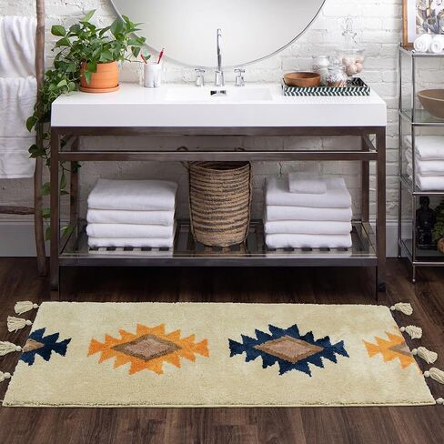 سجاد الحمام بوهو مع شرابات المنسوجة يدويا القطن حصيرة نصف دائرة حمام حصيرة سجاد حمام للحمام قابل للغسل بوهو حمام حصيرة السجاد لحوض الاستحمام الحمام in Kuwait