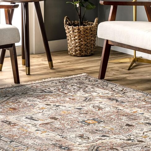 nuLOOM Vintage Harriet Medallion Fringe Area Rug, 6' 7" x 9' 4", Light Brown in Saudi Arabia
