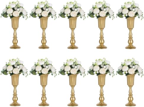قطع Nuptio مكونة من 10 مزهريات بوق معدنية أنيقة لتزيين حفلات الزفاف، بطول 31.9 سم/12.56 بوصة، تنسيقات زهور صناعية لحفلات الذكرى السنوية in Kuwait