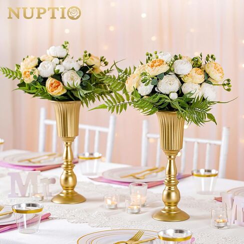 قطع Nuptio مكونة من 10 مزهريات بوق معدنية أنيقة لتزيين حفلات الزفاف، بطول 31.9 سم/12.56 بوصة، تنسيقات زهور صناعية لحفلات الذكرى السنوية in Kuwait