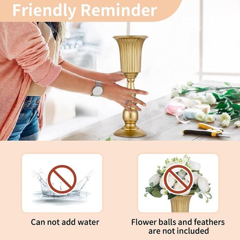 قطع Nuptio مكونة من 10 مزهريات بوق معدنية أنيقة لتزيين حفلات الزفاف، بطول 31.9 سم/12.56 بوصة، تنسيقات زهور صناعية لحفلات الذكرى السنوية in Kuwait