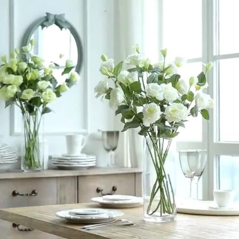 XZJMY 4 Branch 3 Heads Artificial Flowers Bouquet,Eustoma Lisianthus Flowers,Silk Flowers Flower Arrangement Accessories Faux Plastic Flower for DIY Wedding Party Home Decor(White) in Kuwait