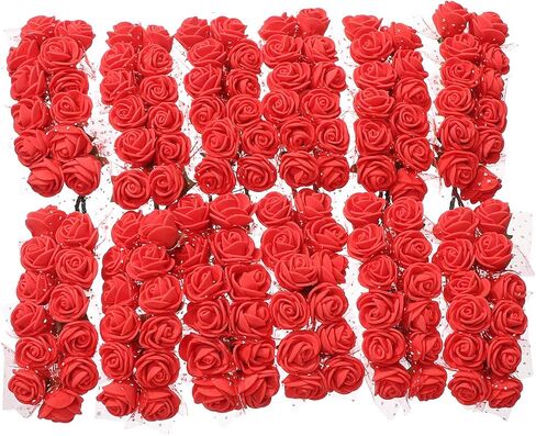 144PCS Mini Fake Roses Artificial Foam Rose Heads with Wire Rods DIY Wedding Flowers Accessories Make Bridal Hair Clips Headbands Dress,Black in Saudi Arabia
