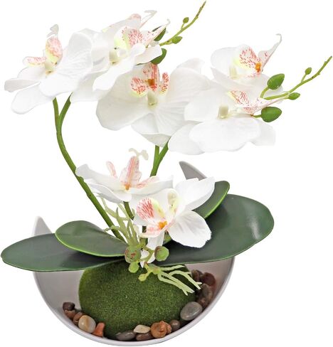 MINYULUA Artificial Orchid Flower, Purple Faux Phalaenopsis Flower Arrangement with Vase, Potted Plant Bonsai for Wedding Party Office Table Centerpiece Bathroom Home Decoration in Saudi Arabia