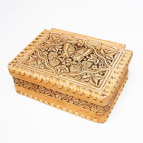 صندوق تخزين مجوهرات تذكار تذكار من Tourmania Decorative Trinket علب هدايا خشبية لحاء البتولا على شكل فراشة. in Kuwait