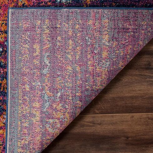 SAFAVIEH Evoke Collection 2'2" x 4' Blue / Fuchsia EVK275F Oriental Medallion Distressed Non-Shedding Living Room Bedroom Accent Rug in Saudi Arabia