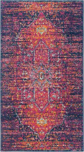 SAFAVIEH Evoke Collection 2'2" x 4' Blue / Fuchsia EVK275F Oriental Medallion Distressed Non-Shedding Living Room Bedroom Accent Rug in Saudi Arabia