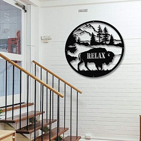 لافتة معدنية من أمريكان بيسون - لافتة بافالو - ديكور المدخل - ديكور مزرعة - لافتة مزرعة - علامة مخيم بايسون - لوحة حائط - علامة أمريكية أصلية - هدية للأم - هدية شخصية - علامة اسم العائلة in Kuwait