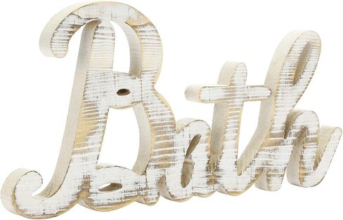 MyGift Shabby Chic White washed Wood Bathroom Decor Cutout Bath Wall Art Decorative Letters Hanging Mounted Farm Sign in Saudi Arabia