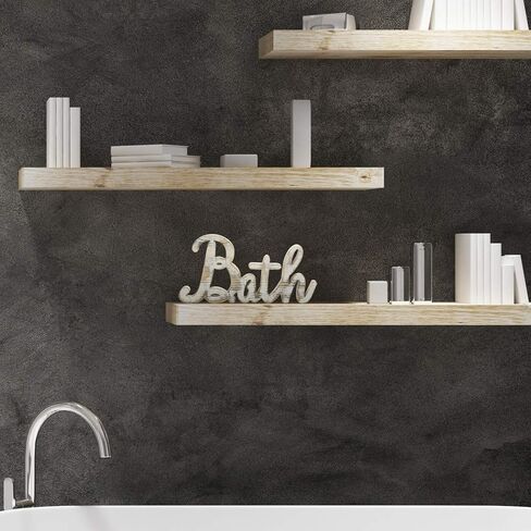 MyGift Shabby Chic White washed Wood Bathroom Decor Cutout Bath Wall Art Decorative Letters Hanging Mounted Farm Sign in Saudi Arabia