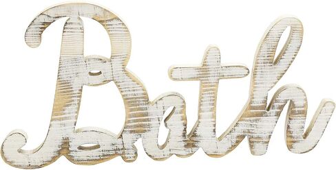 MyGift Shabby Chic White washed Wood Bathroom Decor Cutout Bath Wall Art Decorative Letters Hanging Mounted Farm Sign in Saudi Arabia