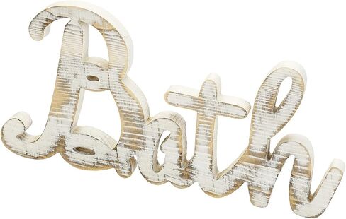 MyGift Shabby Chic White washed Wood Bathroom Decor Cutout Bath Wall Art Decorative Letters Hanging Mounted Farm Sign in Saudi Arabia