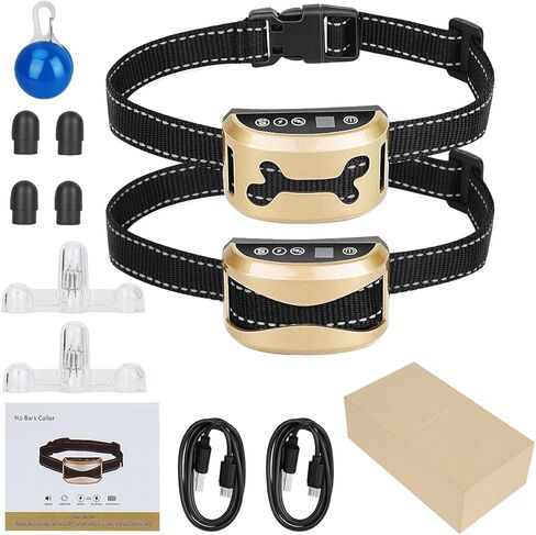 Awaiymi Bark Collar 2 Pack Upgraded 7 Sensitivity Rechargeable Dog Barking Collar Beep/Vibration/Safe Shock Or No/Anti Bark Reflective Collar for Small Medium Large Dogs … in Kuwait