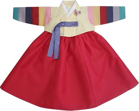 Korean Baby Girl Hanbok for 100days~15y/o Ivory Pink Floral Brooch Included Girl Kids Hanbok in Saudi Arabia