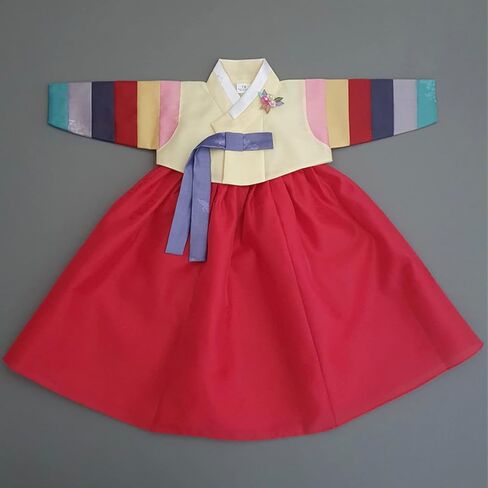 Korean Baby Girl Hanbok for 100days~15y/o Ivory Pink Floral Brooch Included Girl Kids Hanbok in Saudi Arabia