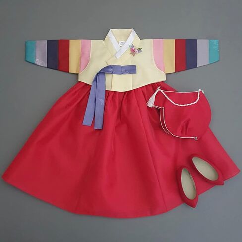 Korean Baby Girl Hanbok for 100days~15y/o Ivory Pink Floral Brooch Included Girl Kids Hanbok in Saudi Arabia