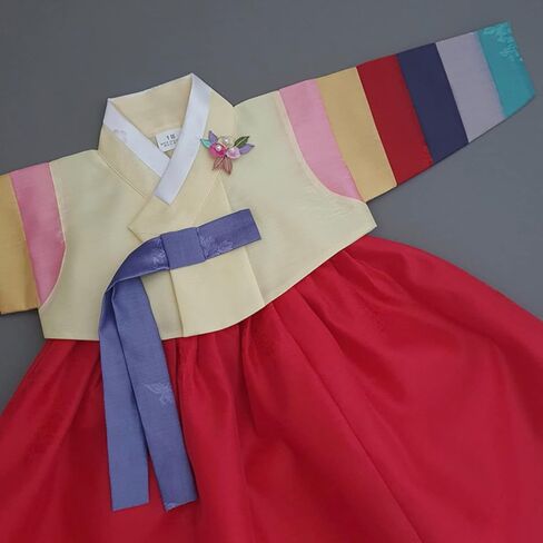 Korean Baby Girl Hanbok for 100days~15y/o Ivory Pink Floral Brooch Included Girl Kids Hanbok in Saudi Arabia