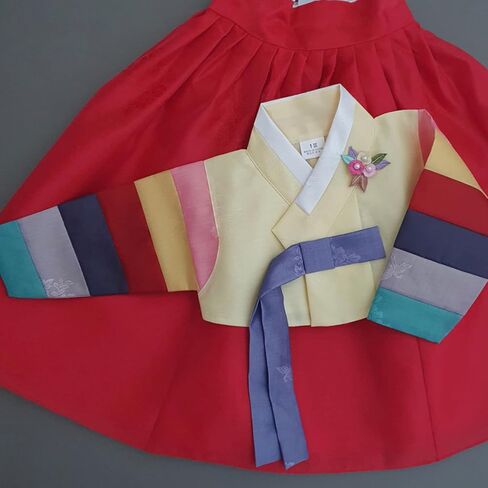 Korean Baby Girl Hanbok for 100days~15y/o Ivory Pink Floral Brooch Included Girl Kids Hanbok in Saudi Arabia