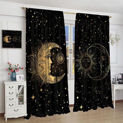 ستائر النوافذ المعتمة للشمس والقمر، ستائر الفضاء الغامضة من Golden Planet Star Mysterious Galaxy لغرفة المعيشة وغرفة النوم مقاس 42 × 45 بوصة 2 لوح in Saudi Arabia