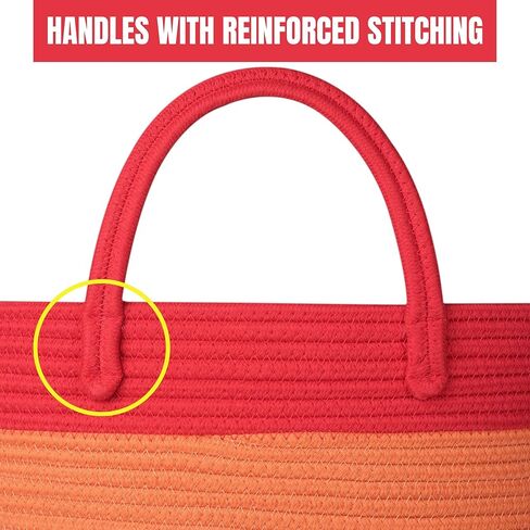 مينتوود ديزاين سلة كبيرة من الحبال القطنية المنسوجة المزخرفة مقاس 18 × 16 انش، سلة غسيل طويلة، سلة بطانية لغرفة المعيشة، سلال تخزين للالعاب والمناشف والغطاء والوسادة، قوس قزح in Kuwait