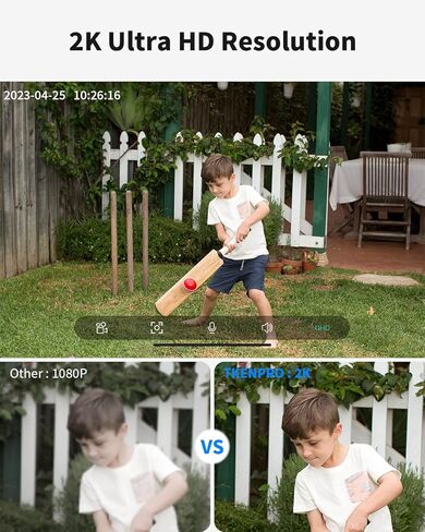TKENPRO كاميرا أمان تعمل بالطاقة الشمسية بزاوية 360 درجة عرض لاسلكية في الهواء الطلق، كاميرا تعمل ببطارية 2K، محادثة ثنائية الاتجاه، كشف الحركة، إمالة عموم، رؤية ليلية ملونة فائقة الدقة، تكبير رقمي 4X، فتحة SD in Kuwait