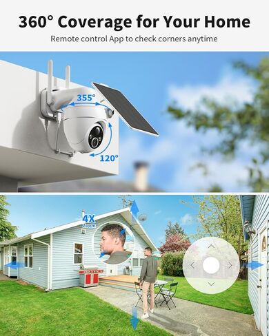 TKENPRO كاميرا أمان تعمل بالطاقة الشمسية بزاوية 360 درجة عرض لاسلكية في الهواء الطلق، كاميرا تعمل ببطارية 2K، محادثة ثنائية الاتجاه، كشف الحركة، إمالة عموم، رؤية ليلية ملونة فائقة الدقة، تكبير رقمي 4X، فتحة SD in Kuwait