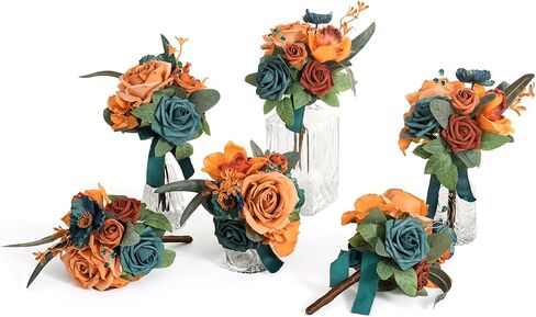 Ling's Moment Wedding Flowers Mini Bridesmaid Bouquets Set of 6 Pre-Made Small Floral Wedding Centerpieces - Dusty Rose & Navy in Kuwait