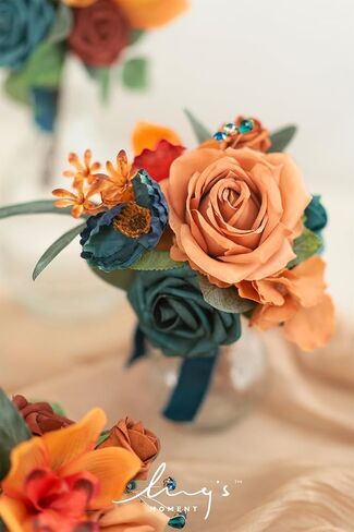 Ling's Moment Wedding Flowers Mini Bridesmaid Bouquets Set of 6 Pre-Made Small Floral Wedding Centerpieces - Dusty Rose & Navy in Kuwait