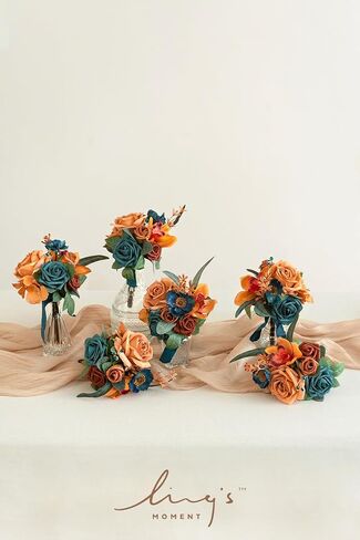 Ling's Moment Wedding Flowers Mini Bridesmaid Bouquets Set of 6 Pre-Made Small Floral Wedding Centerpieces - Dusty Rose & Navy in Kuwait
