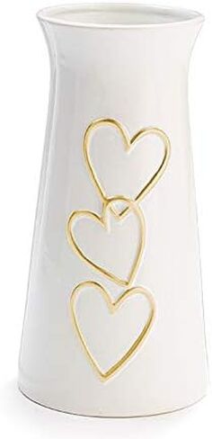 One Holiday Way 10-Inch White Ceramic Vase with Decorative Gold Heart Accents – Elegant Valentine’s Day Love Decoration - Anniversary Birthday Wedding Home Decor in Saudi Arabia
