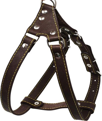 Genuine Leather Medium 22.5"-26" Chest 3/4-inch Wide Adjustable Dog Step-in Harness Brown in Saudi Arabia