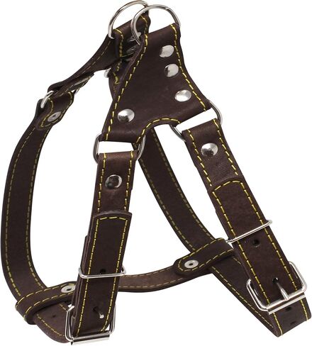 Genuine Leather Medium 22.5"-26" Chest 3/4-inch Wide Adjustable Dog Step-in Harness Brown in Saudi Arabia