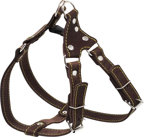 Genuine Leather Medium 22.5"-26" Chest 3/4-inch Wide Adjustable Dog Step-in Harness Brown in Saudi Arabia