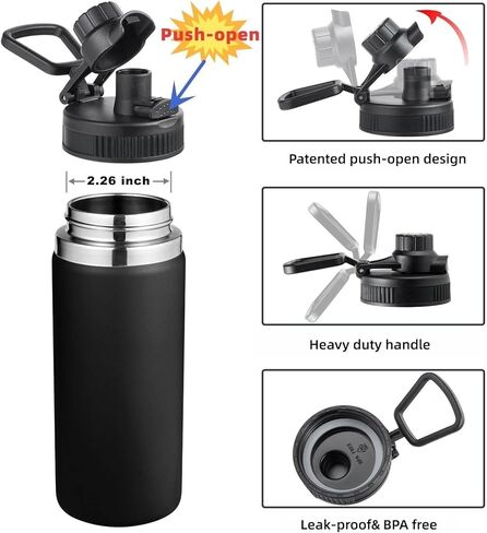 Lid for Hydro Flask Wide Mouth, Lids for Hydro Flask 16 20 24 32 40 OZ Wide Mouth, Auto Flip Lid Replacement Cap Sport Lid for HydroFlask Water Bottle, Top Accessories for Simple Modern Bottle-Black in Kuwait