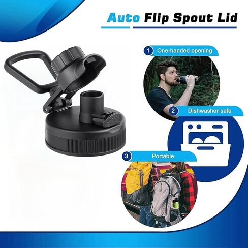 Lid for Hydro Flask Wide Mouth, Lids for Hydro Flask 16 20 24 32 40 OZ Wide Mouth, Auto Flip Lid Replacement Cap Sport Lid for HydroFlask Water Bottle, Top Accessories for Simple Modern Bottle-Black in Kuwait