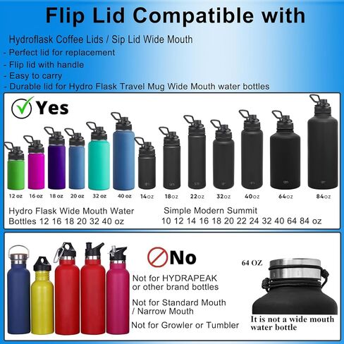Lid for Hydro Flask Wide Mouth, Lids for Hydro Flask 16 20 24 32 40 OZ Wide Mouth, Auto Flip Lid Replacement Cap Sport Lid for HydroFlask Water Bottle, Top Accessories for Simple Modern Bottle-Black in Kuwait