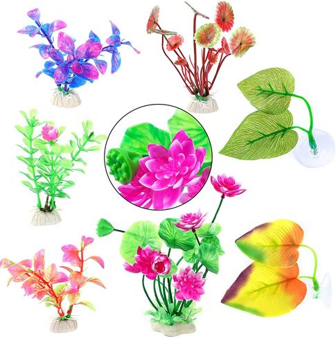 Aquazoo 7 PCS Aquarium Decor Variety Pack, Bi-Leaf Betta Hammock Silk for Hiding Bubbling Snuggling Spawning Resting Spot, Aquarium Lifelike Plants, Great Valued Premium Aquarium Decoration Set in Saudi Arabia