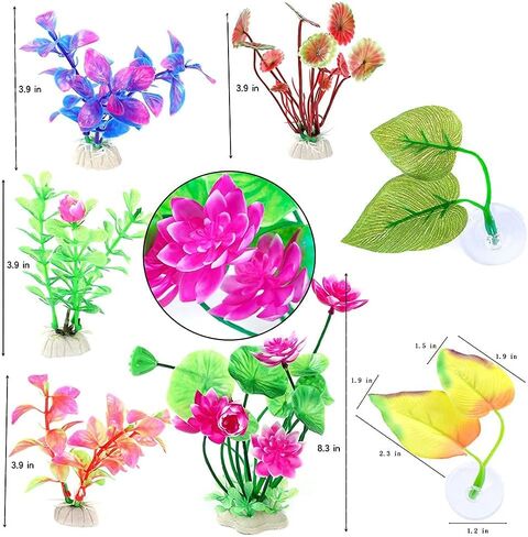 Aquazoo 7 PCS Aquarium Decor Variety Pack, Bi-Leaf Betta Hammock Silk for Hiding Bubbling Snuggling Spawning Resting Spot, Aquarium Lifelike Plants, Great Valued Premium Aquarium Decoration Set in Saudi Arabia
