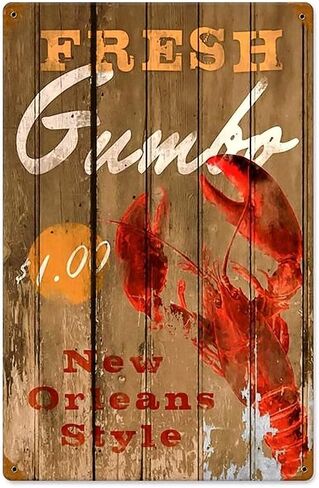 New Orleans Crawfish Vintage Metal Sign Fresh Gumbo Tin Signs Best Wall Decor Gift for Seafood Shop/Home/Kitchen/Lobster Party 8 x 12 Inches in Saudi Arabia