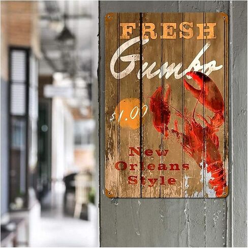 New Orleans Crawfish Vintage Metal Sign Fresh Gumbo Tin Signs Best Wall Decor Gift for Seafood Shop/Home/Kitchen/Lobster Party 8 x 12 Inches in Saudi Arabia