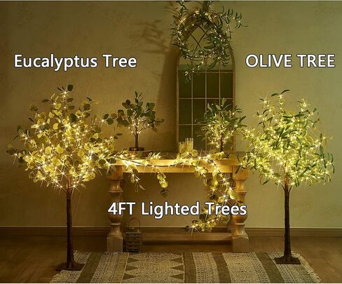Fudios Lighted Olive Trees Artificial 4ft 160 LED Fairy Light for Decoration Inside Outside, Lit Fake Tree Electric Greenery Lights for Christmas Wedding Holiday Home Decor in Kuwait