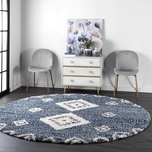 سجادة منطقة NuLOOM Transitional Regina Shag، مستديرة، 20.32 سم، أزرق in Saudi Arabia