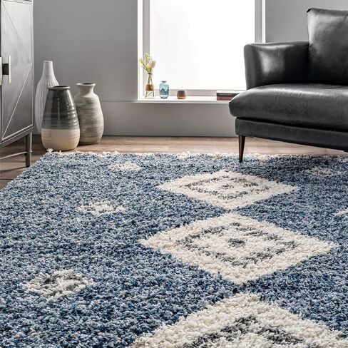 سجادة منطقة NuLOOM Transitional Regina Shag، مستديرة، 20.32 سم، أزرق in Saudi Arabia