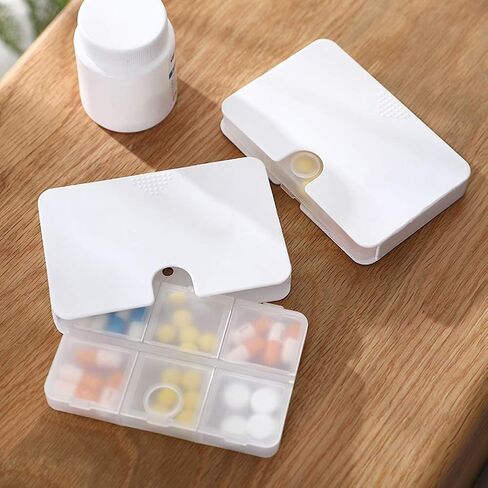 منظم أقراص محمول، صندوق حبوب منع الحمل للسفر للمحفظة والجيوب، 6 مقصورات معبأة بشكل جيد لحبوب الدرج 6 مقصورات لحمل الفيتامينات وزيت السمك والمكملات الغذائية والأدوية (أبيض) in Kuwait