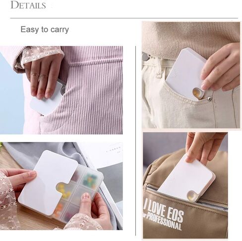 منظم أقراص محمول، صندوق حبوب منع الحمل للسفر للمحفظة والجيوب، 6 مقصورات معبأة بشكل جيد لحبوب الدرج 6 مقصورات لحمل الفيتامينات وزيت السمك والمكملات الغذائية والأدوية (أبيض) in Kuwait