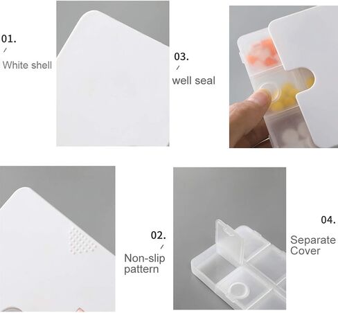 منظم أقراص محمول، صندوق حبوب منع الحمل للسفر للمحفظة والجيوب، 6 مقصورات معبأة بشكل جيد لحبوب الدرج 6 مقصورات لحمل الفيتامينات وزيت السمك والمكملات الغذائية والأدوية (أبيض) in Kuwait