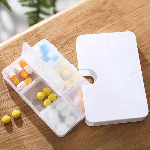 منظم أقراص محمول، صندوق حبوب منع الحمل للسفر للمحفظة والجيوب، 6 مقصورات معبأة بشكل جيد لحبوب الدرج 6 مقصورات لحمل الفيتامينات وزيت السمك والمكملات الغذائية والأدوية (أبيض) in Kuwait